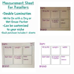 Measurement/Info Sheet for Resellers - Customizable - Comes with 2 Sheets